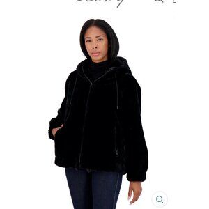 Sebby Women's Black Hooded Faux Fur Bomber Jacket/ Coat Reversible Sz M New
